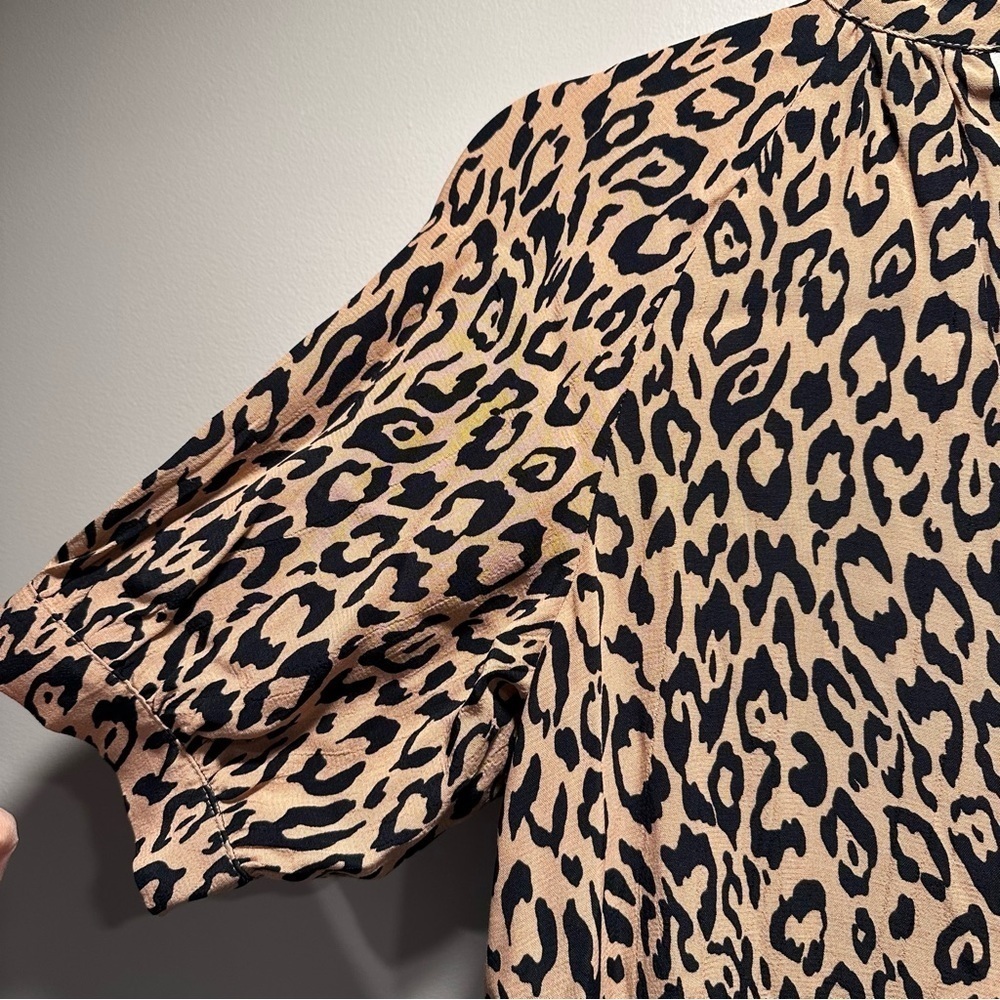 Anthropologie McKenzie Mock Neck Leopard Print Black & Tan Tunic Midi Dress XS - Picture 7 of 16